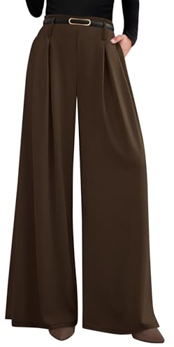 PRETTYGARDEN Womens Wide Leg Trousers 2026 Elastic High Waisted Dress Pants Pleated Slacks Flowy Business Work Palazzo Pants (Brown,Large)