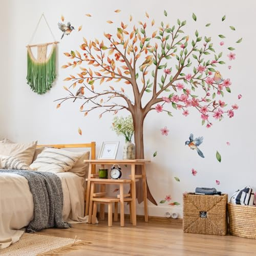 AMIGO Wandsticker Mittelgroß XL Bunter Baum Bäume Wandtattoo Vogel Wandaufkleber Kinderzimmer Babyzimmer Schlafzimmer Wanddeko