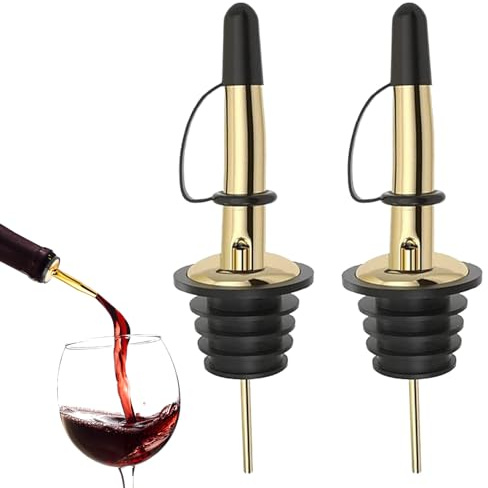 2Pcs Speed Pourers Oil Pourer Bottle Pourers for Spirits Stainless Steel Silicone Stopper Oil Pourer Spout Olive Oil Pourer Spirit Pourers Oil Bottle Pourers Bar Bartender Accessories (Gold)