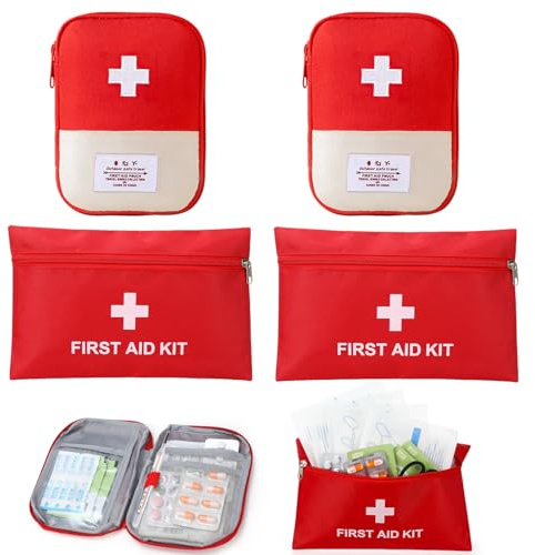 4 Stück Mini Erste Hilfe Set, 2 Stile Tragbar Medikamententasche, Kompaktes First Aid Kit, Notfalltasche Klein für Zuhause, Schule, Büro, Outdoor (25×16cm, 18×13cm)