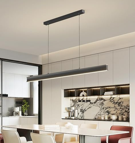 DDYY Dimmbar LED Pendelleuchte mit Fernbedienung,360° oben und unten leuchten Hängelampe,Lineares Design Hängeleuchte Esszimmerlampe Höhenverstellbar Bürolampe Esstischlampe (Schwarz, 100cm/40w)