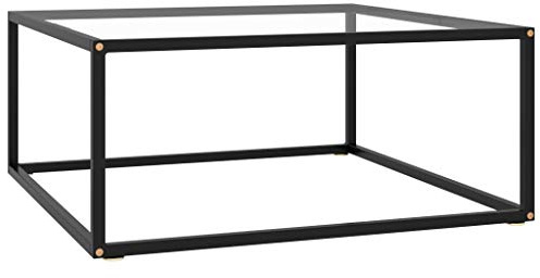 Mandloder Couchtisch Schwarz mit Hartglas 80x80x35 cm, quadratischer Beistelltisch für Wohnzimmer, Stabiler Glastisch mit Metallrahmen, pflegeleicht
