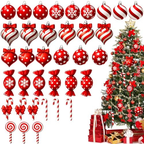 36 Pcs Candy Cane Lane Christmas Decorations, Red And White Hanging Ornaments Candy Cane Lane Christmas Decorations for Indoor and Outdoor Use for Xmas Tree New Year Holiday Home Party Decorations