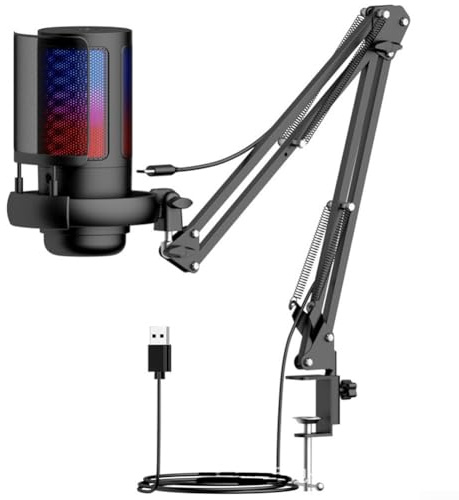 Lecreatekit USB Microphone, Gaming Microphone with Noise-Cancelling RGB, ME6S Condenser Mic for Singing and Recording(Black)