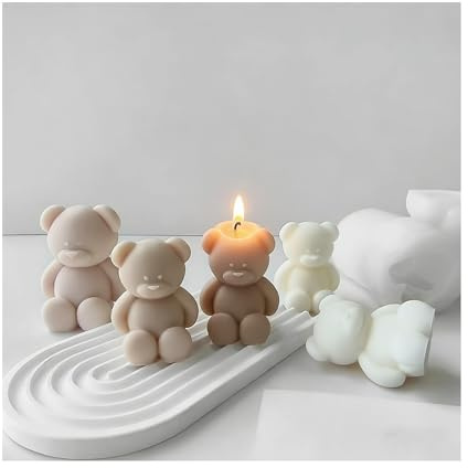 DIELOVEHUA 1 Pezzi Stampo Silicone Orso 3D, Stampo Silicone Candele Orso, Stampini Forme Orsetto Riutilizzabili per Sapone, Aromaterapia, Candele, Ornamenti Artigianali (B)
