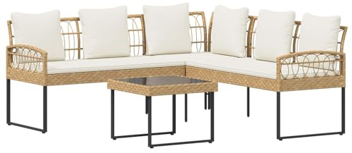 vidaXL Gartensofa-Set mit Kissen 2 pcs Natur Poly Rattan Stahl, Moderner Garten-Lounger, wetterfestes Sofa-Set, Pflegeleichte Sitzmöbel, stilvolle Terrassenmöbel