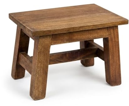 DbKW Holz HOCKER | 30x20x20 cm (BxTxH), Mahagoni Massivholz | Rustikaler Blumenhocker, Pflanzenhocker, Beistellhocker, Dekohocker, Schemel In & Outdoor Braun