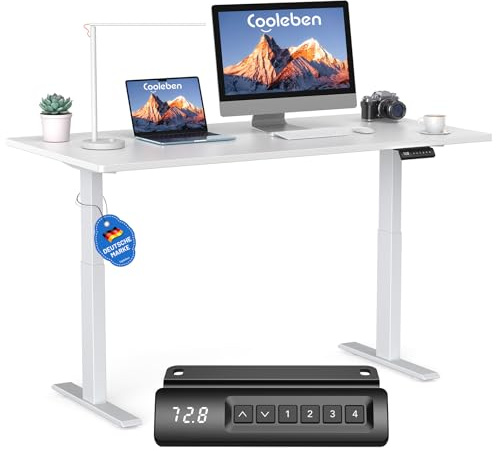 DeHong Höhenverstellbarer Schreibtisch mit 2 Motoren, 25 mm starker, einteiliger Nahtloser Tischplatte, mobiler elektrischer Heben Computertisch – perfekte für Ihr Büro (Weiß+Weiß Frame, 160cm*80cm)