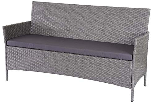 PROREGAL 3-Sitzer Poly-Rattan Gartenbank Halden | HxBxT 82x154x60cm | Sitzbank Bank | Grau | Kissen Anthrazit