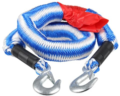 alca® Abschleppseil elastisch für Fahrzeuge bis 2500 kg | Notfall-Abschleppgurt mit Stretch-Funktion (1,5 - 4,0 m), Inklusive roter Warnflagge und 2 stabilen Karabinerhaken