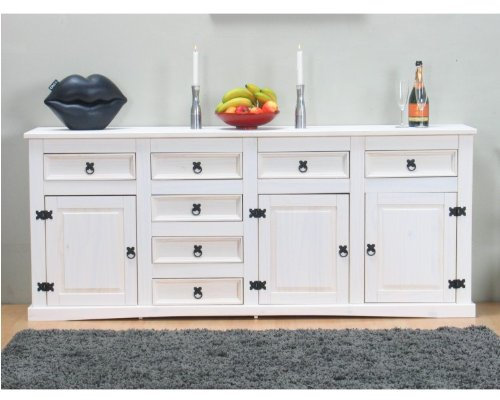 Dynamic24 Sideboard New Mexiko Holz Anrichte Buffet Schubladen Kommode Schrank weiß