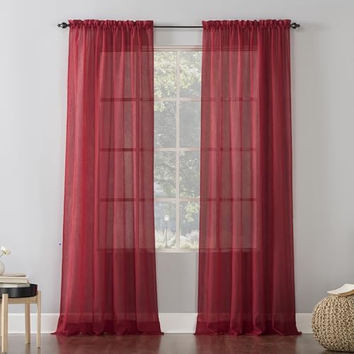 No. 918 Erica Crushed Sheer Voile Rod Pocket Curtain Panel, 51 x 84, Red