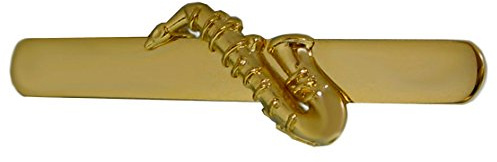 Kurze Saxophon Krawattenklammer Krawattennadel Sax Saxofon vergoldet glänzend 5,1 cm lang + Geschenkbox