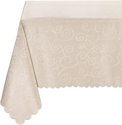 BEAUTEX Damast Tischdecke Ornamente eckig 135x200 Creme bügelfrei edel | fleckenabweisend, Lotuseffekt, formstabil, strapazierfähig, eleganter Glanz, hochwertige Tischwäsche für Alltag & Anlass