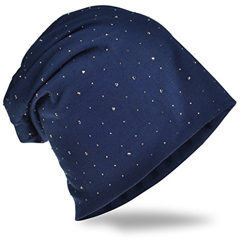 Miobo Jersey Slouch Beanie Long Mütze mit Edler Strass-Nieten Applikation Unisex Unifarbe Herren Damen Trend, Dunkelblau, Einheitsgröße