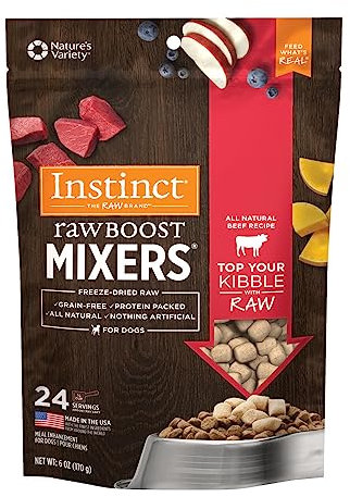 Instinct Raw Boost Mixers, gefriergetrocknetes Hundefutter, getreidefreies Rezept – natürliches Rindfleisch, 170 ml Beutel