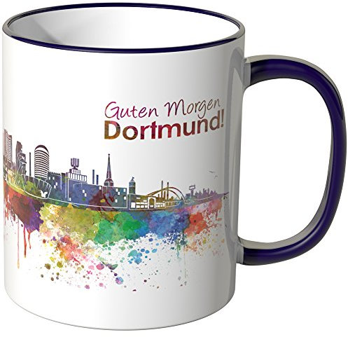 WANDKINGS® Tasse, Schriftzug Guten Morgen Dortmund! mit Skyline - LILA