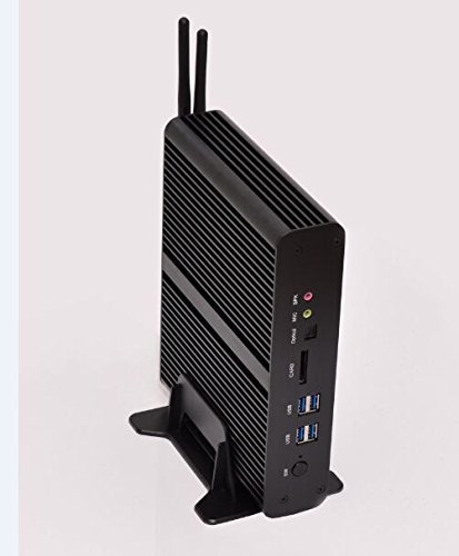 HSIPC New Broadwell i7 5500U with 8G DDR3 256G SSD Mini Box PC, HTPC, Fanless PC, Desktop PC with Rich IO: Dual HDMI Dual LAN SPDIF out USB3.0 WiFi, 4K ., Black Aluminum Shell