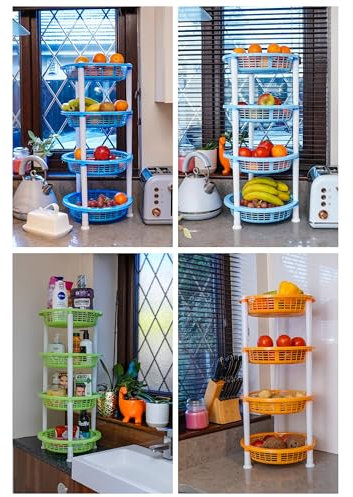 Southern Plasctics 4 Tier Round Plastic Kitchen Bathroom Food Fruit Vegetable Stand Rack Storage Assorted Colours