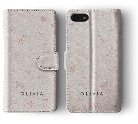 Tirita Personalised Initials Custom Wallet Leather Flip Phone Case Compatible with iPhone 6 & 6s PRINTED GLITTER, NOT REAL GLITTER Glitter Confetti Rain Rose Gold Silver Sequin Hearts