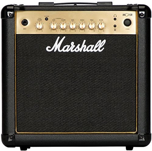Marshall MG15GR Amplificador combinado de guitarra con reverberación, de práctica adecuado para guitarra eléctrica, Negro y dorado, With Reverb, 15W