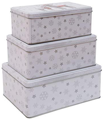 designfun KEKSDOSEN SET 3-TEILIG RECHTECKIG WEIHNACHTEN - MOTIV RENTIER