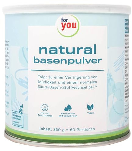 for you natural Basenpulver - Getränkepulver - Basenpulver gegen Übersäuerung - 360g - 60 Portionen Basen Citrat - Mit Kalium, Calcium, Magnesium, Eisen & Zink ideal zum Basenfasten - zuckerfrei