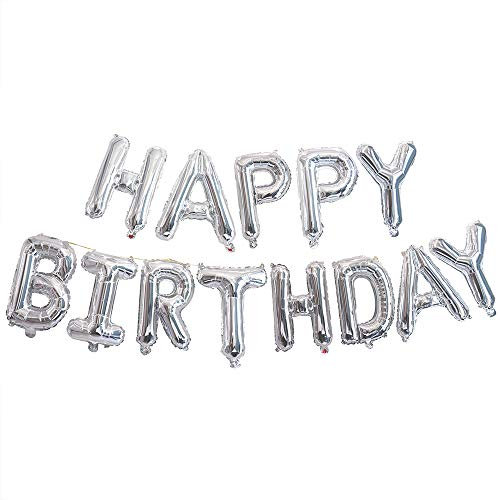 Ponmoo Folie Luftballons Happy Birthday Banner Kit - Silber, Party Dekorationen Ballons, Geburtstagsparty Folienballons Gute zum Geburtstag für Erwachsene Kinder
