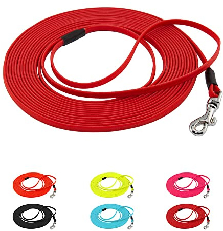 LENNIE Ultraleichte BioThane Schleppleine für Hunde/Katzen bis 3 kg, 5 mm LACE, 8m lang, mit Handschlaufe, Rot, genäht