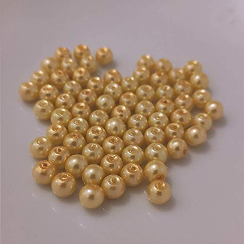 (8 mm/Gelb) Glasperlen - Bastelperlen aus Glas rund - 30 Farben mit Loch Perlen zum Basteln auffädeln Armbänder Traumfänger bunt Set DIY mini kleine große Kinder Bastelperlen Schmuck