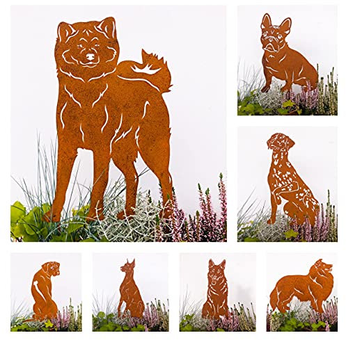 Terma Stahldesign Edelrost Hund Verschiedene Rassen, Handmade Germany, tolle gartendeko aus Rost-Metall, deko rostoptik, Rostfiguren Tiere, rostfiguren Garten, Rostdeko (Akita)