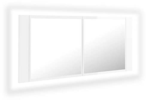 vidaXL LED Bad Spiegelschrank Badezimmerspiegel Badspiegel Spiegel Badschrank Badezimmerschrank Hängeschrank Wandschrank Hochglanz-Weiß 100x12x45cm Acryl