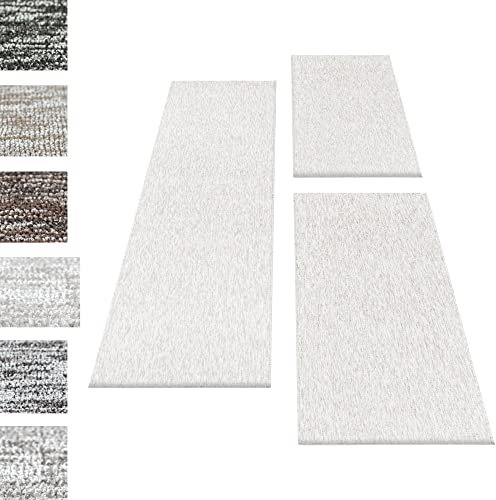 Carpettex Bettumrandung Schlafzimmer 3teilig Kurzflor Teppich Einfarbig Design Creme Bettset:2 mal 60x100 + 1 mal 80x150 - Bettvorleger Schlafzimmer Läufer Set Weicher Bettumrandung Teppich