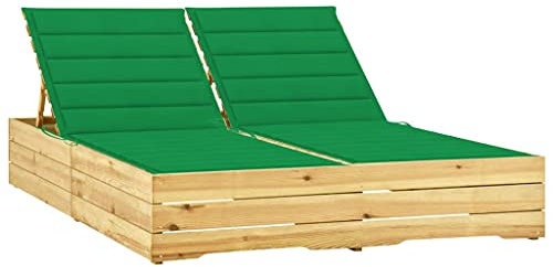 vidaXL Kiefernholz Imprägniert Doppel Sonnenliege mit Grünen Auflagen Doppelliege Gartenliege Relaxliege Liege Gartenmöbel Holzliege Strandliege