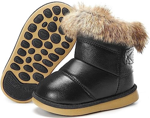 Gaatpot Stivali per Bambini e Ragazze Ragazzi Stivaletti da Neve Invernali Fodera Calda Stivaletto Scarpe di Cotone Piatto Antiscivolo Nero 28EU = 29CN