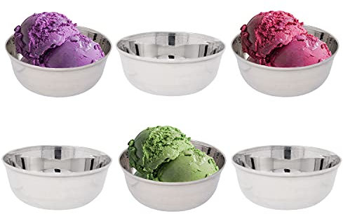 GK Global Kitchen 6PCS Stainless Steel Ice Cream Cups Small Side Snack Bowls Relish Pickle Chutney Serving Bowls Dip Condiment Sauce Seasoning Dishes Small Katori Metal Bowl (10.5cm)