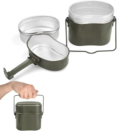 Batterie Cuisine de Camping, Batterie de Cuisine Portable en Aluminium, Vaisselle militaire Portable en aluminium pour l'extérieur boîte à déjeuner bol étui de Camping de randonnée avec poignée
