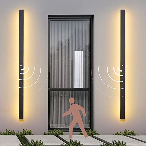 VOMI Langlich Aussen/Innen Wandleuchte mit Bewegungsmelder LED Warmweiß Moderne Flach Wandlampe Lang Schmal Up Down Wasserdicht IP65 Lichtleiste Wandbeleuchtung Flur Treppe Gärten 3000K, 150cm