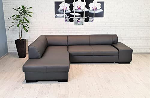 Dunkelgraues Echtleder Ecksofa LONDON II 275 x 200 Sofa Couch mit Bettfunktion und Bettkasten Leder Toledo Anthrazite Echt Leder Eck Couch viele Farben erhältlich (200x275 cm Ecke Links)