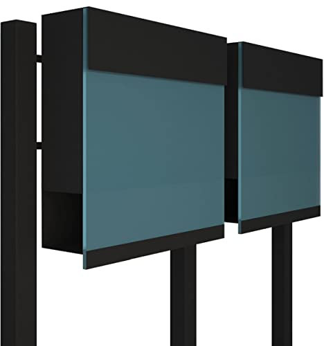 Briefkastenanlage mit Zeitungsfach, Design Briefkasten Manhattan for Two Schwarz/Acryl Blue