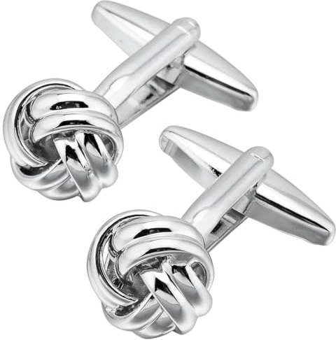 Jonwo Knot Cufflinks in Gift Box Cuff Links for Men Lady Daily Wear Business Wedding Party Tuxedo Shirt Birthday Gift (Silver Tone Knot)