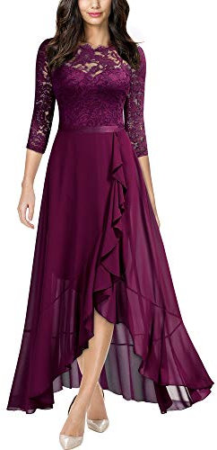 MIUSOL Women's Elegant Scoop Neck Floral Lace Formal Wedding Maxi Dress (Small, Magenta)