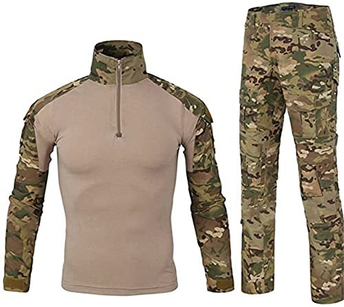 Uugood Combat Shirt Pant Tactical Anzüge Armee Militär T-Shirt Paintball Ausrüstung Taktische Kleidung Bundeswehr Langarm Multicam Uniform für Airsoft Paintball Jagd, cp, XL
