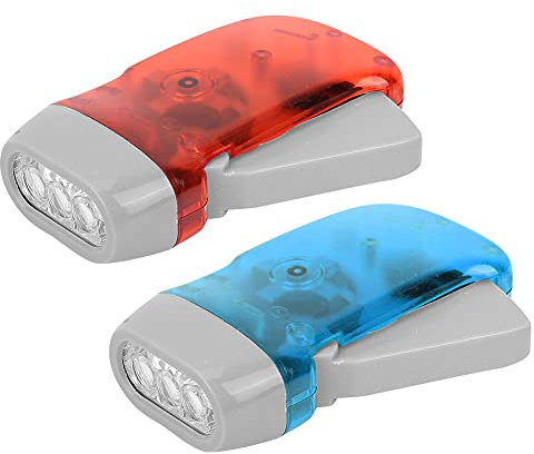 Ciciglow Hand Crank Flashlight, 3 LED Press Torch Outdoor Mini Manual Torch Emergency Flashlight for Camping/Hiking/Traveling/Repairing/Checking (Red with Blue)