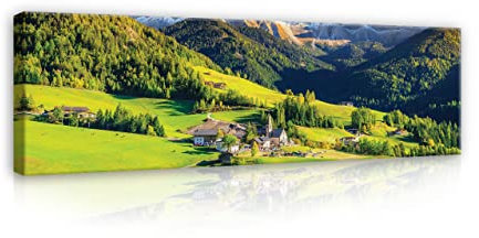 WallArena - Leinwand Bilder - Berge Alpen Landschaft Grün Natur - 145x45 cm Leinwandbilder - Bild auf leinwand - Wandbild XXL groß Wandbilder für Wohnzimmer Schlafzimmer Wohnzimmerbilder Modern