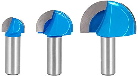 TOOLDO 3pcs Core Box Router Bit Set, 1/2 Shank, 3/4, 1-1/4, 1-5/8 Round Nose Bit Set, Suitable for DIY, Woodworking Project