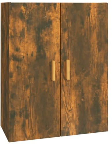 vidaXL Hanging Wall Cabinet in Smoked Oak - Elegant Scandinavian Design, Engineered Wood, 3 Compartments with Practical Door - 69.5 x 34 x 90 cm