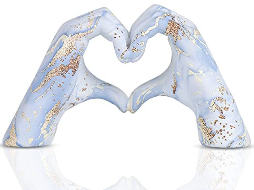 LCCCK Blaue und weiße Deko, Herzform, Fingergeste, Statue, moderne abstrakte Kunststatue, blau-weiß, romantische Heimdekoration, Hochzeit für Paare, geeignet für Regale, Büro, Kaminsims,