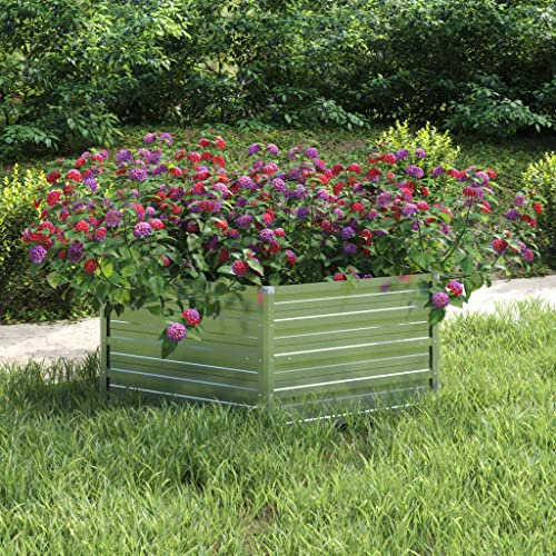 WIFESE Garten-Hochbeet 129x45 cm Verzinkter Stahl Silber Hochbeet Metall Hochbeete für Garten Pflanzenbett Kräuterbett Blumenkiste Dekorieren Eingang Balkon Terrasse Garten Sechseckigen Designs