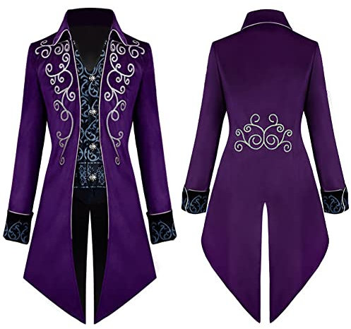 OBEEII Herren Steampunk Frack Mantel Vintage Mantel Mittelalter Gehrock Jacke Viktorianischen Karneval Kostüm Cosplay Halloween Fashing Smoking Kostüm Lila03 3XL